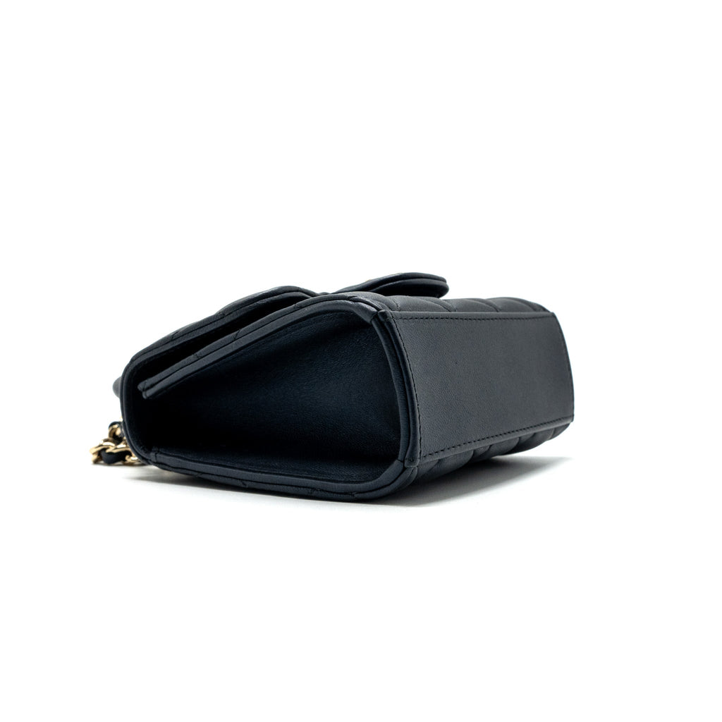 CHANEL TOP HANDLE MINI FLAP BAG PEARLY LAMBSKIN DARK BLUE LGHW(MICROCHIP)