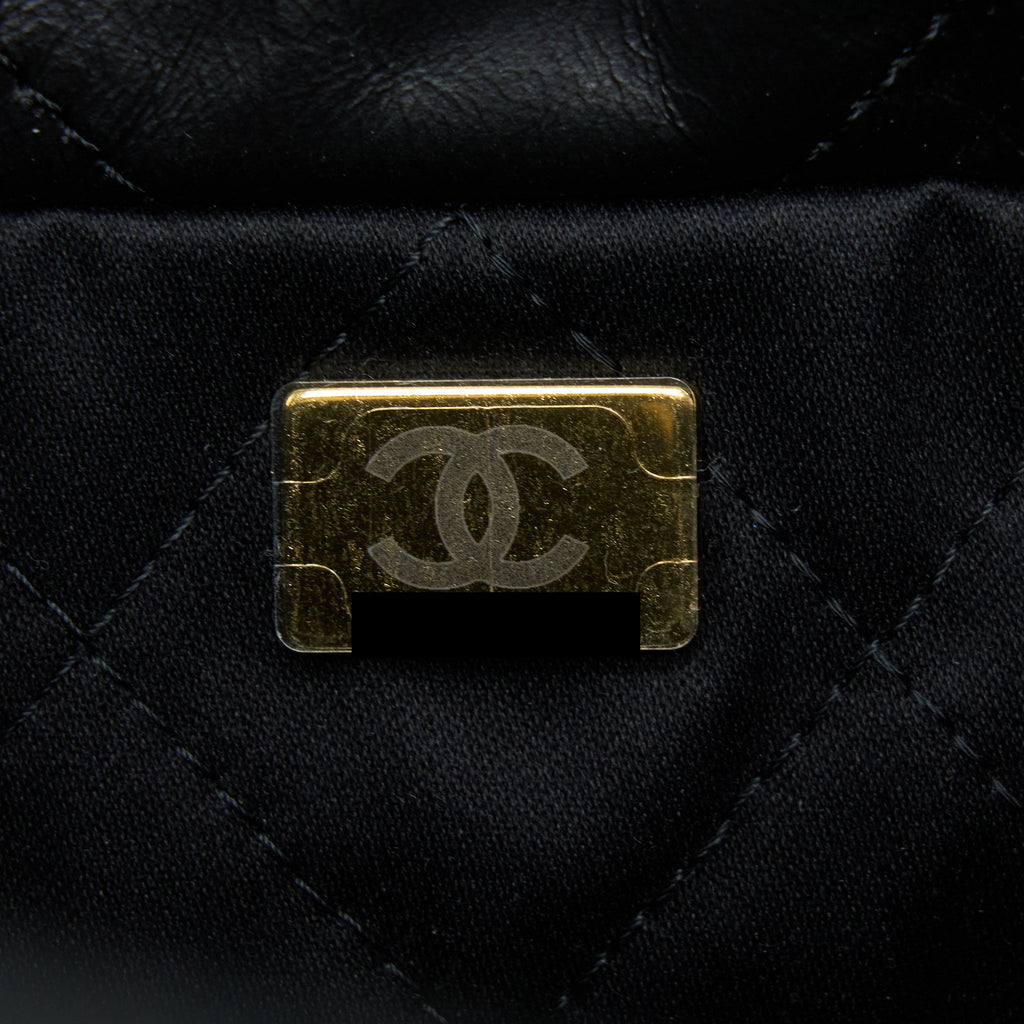 CHANEL SMALL 22 BAG WHITE LETTER SHINY CALFSKIN GHW (MICROCHIP)