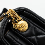 CHANEL 22A BUTTON ON CHAIN FLAP SHOULDER BAG LAMBSKIN BLACK BRUSHED GHW(MICROCHIP)