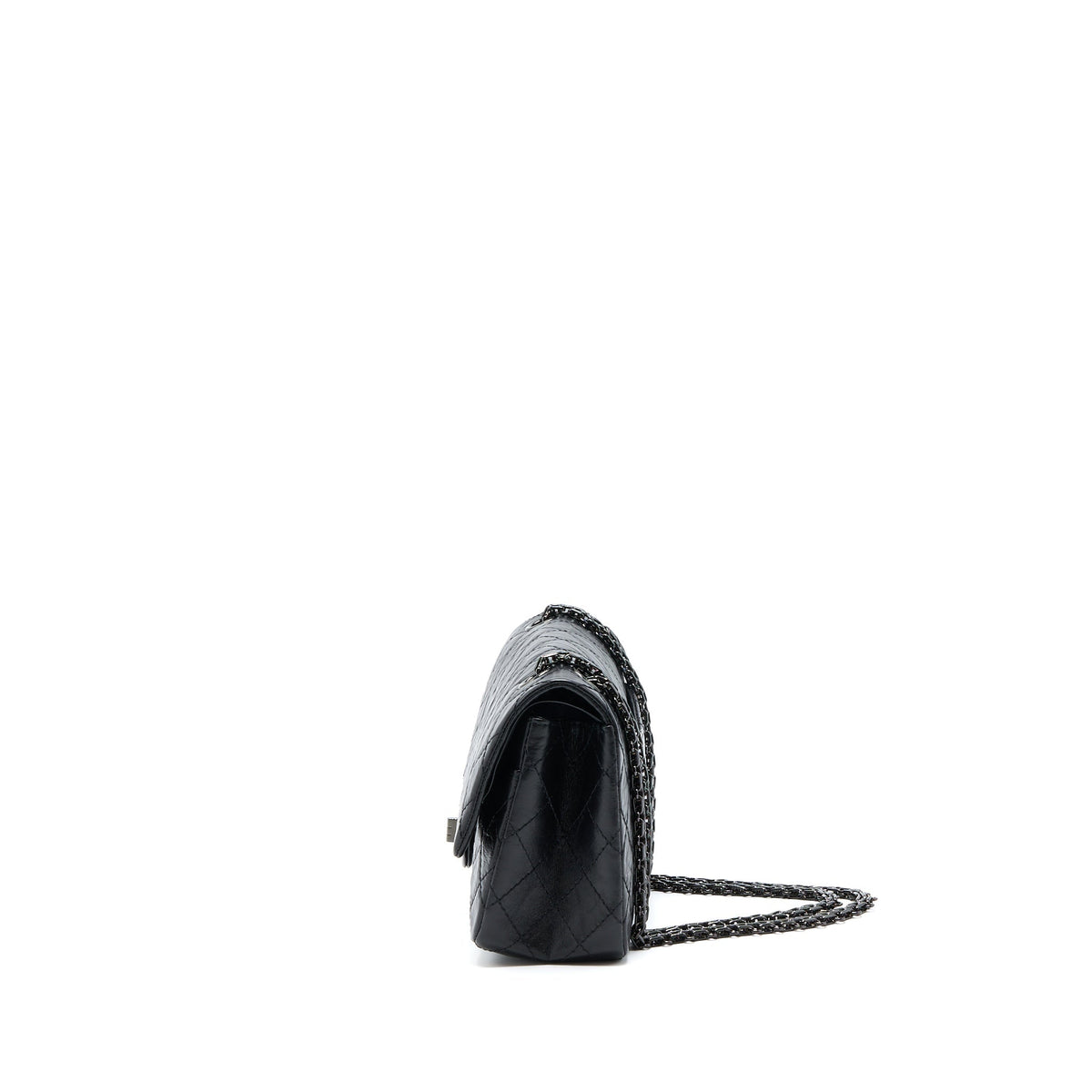 CHANEL SMALL 2.55 REISSUE FLAP BAG AGED CALFSKIN SO BLACK WITH BLACK HARDWARE (MICROCHIP)
