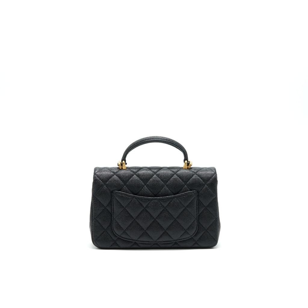 CHANEL RECTANGULAR MINI TOP HANDLE FLAP BAG GRANIED CALFSKIN BLACK GHW