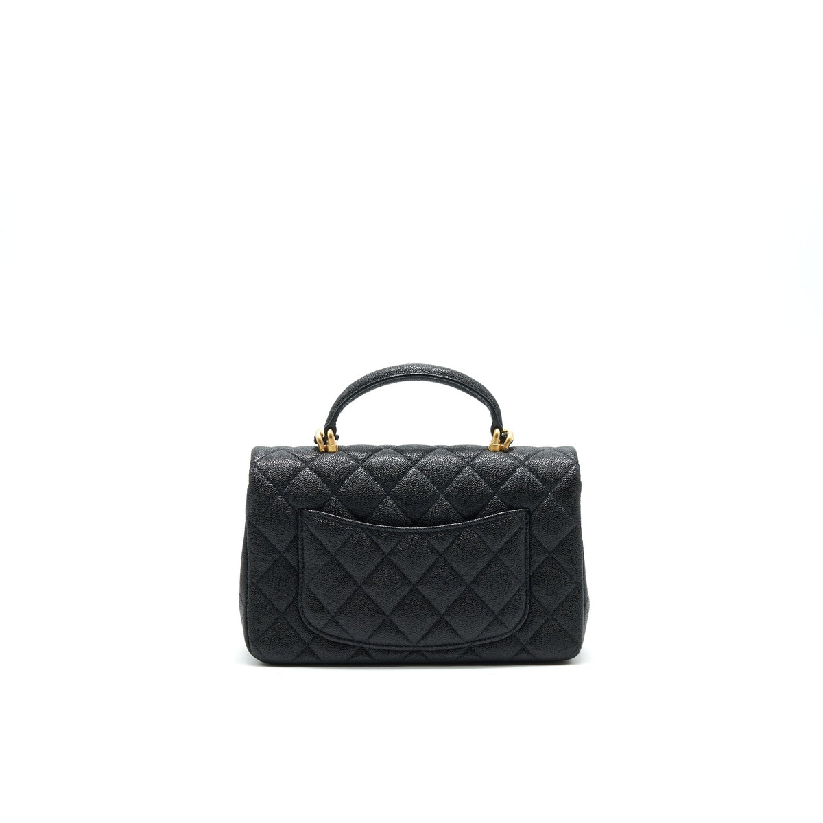 CHANEL RECTANGULAR MINI TOP HANDLE FLAP BAG GRANIED CALFSKIN BLACK GHW