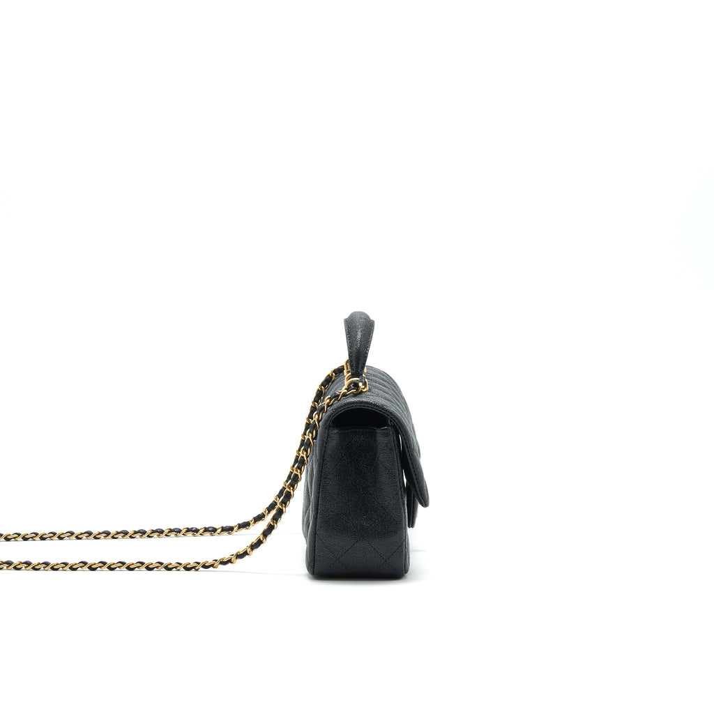 CHANEL RECTANGULAR MINI TOP HANDLE FLAP BAG GRANIED CALFSKIN BLACK GHW