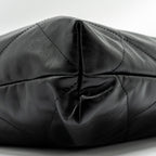 CHANEL MEDIUM 22 BAG GOLD LETTER SHINY CALFSKIN BLACK GHW (MICROCHIP)