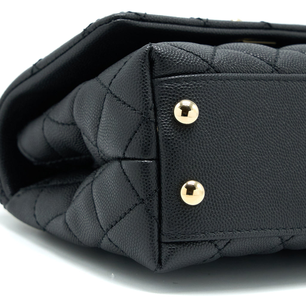 CHANEL MINI COCO HANDLE CAVIAR BLACK/BURGUNDY HANDLE LGHW