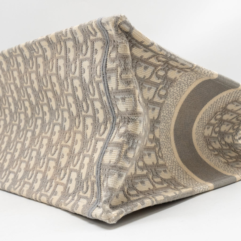 Dior Medium Dior Book Tote Oblique Embroidery Canvas Light Grey