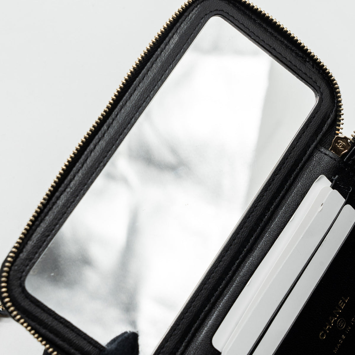 CHANEL TOP HANDLE LONG VANITY WITH CHAIN LAMBSKIN BLACK LGHW (MICROCHIP)