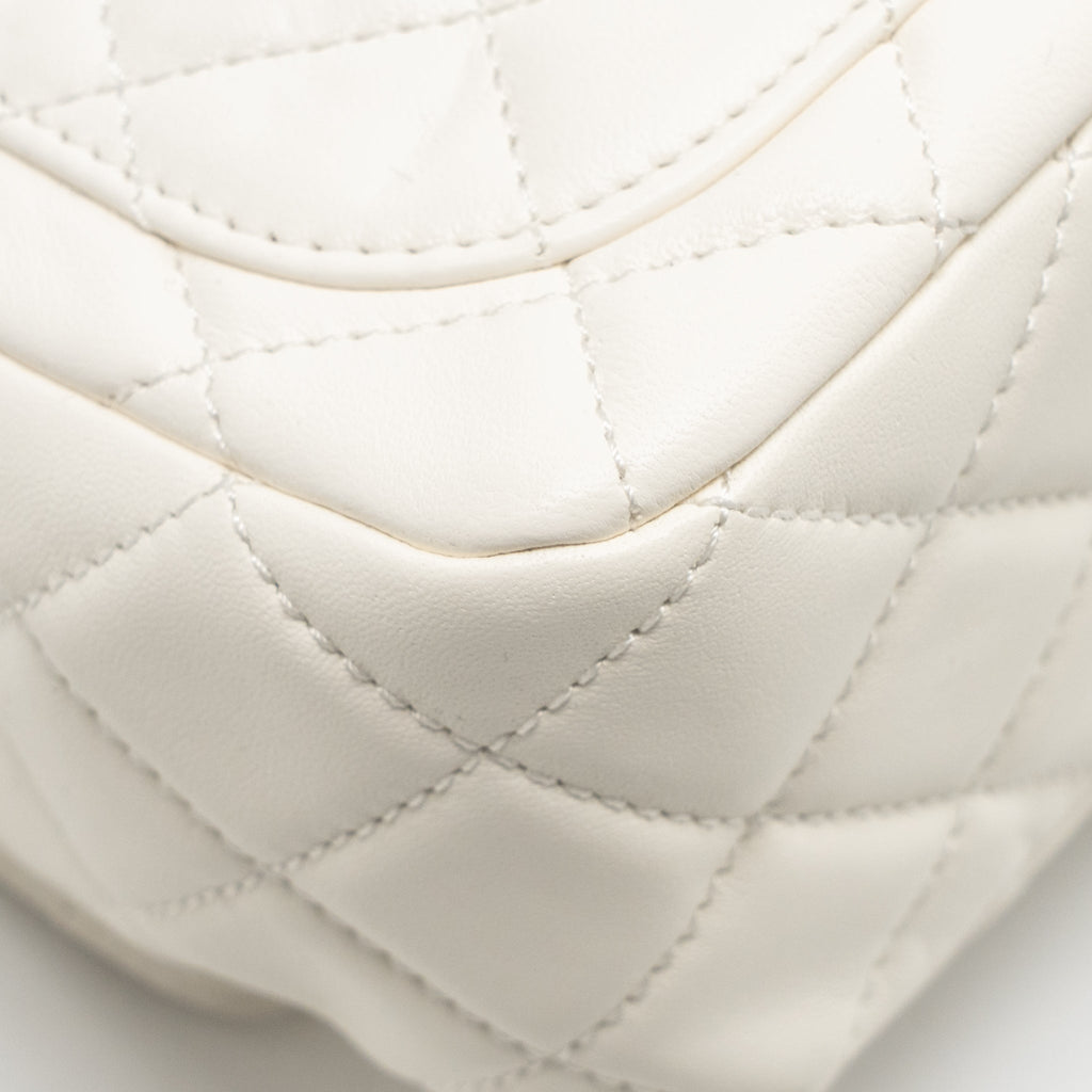 CHANEL PEARL CRUSH MINI SQUARE FLAP BAG LAMBSKIN WHITE GHW (MICROCHIP)