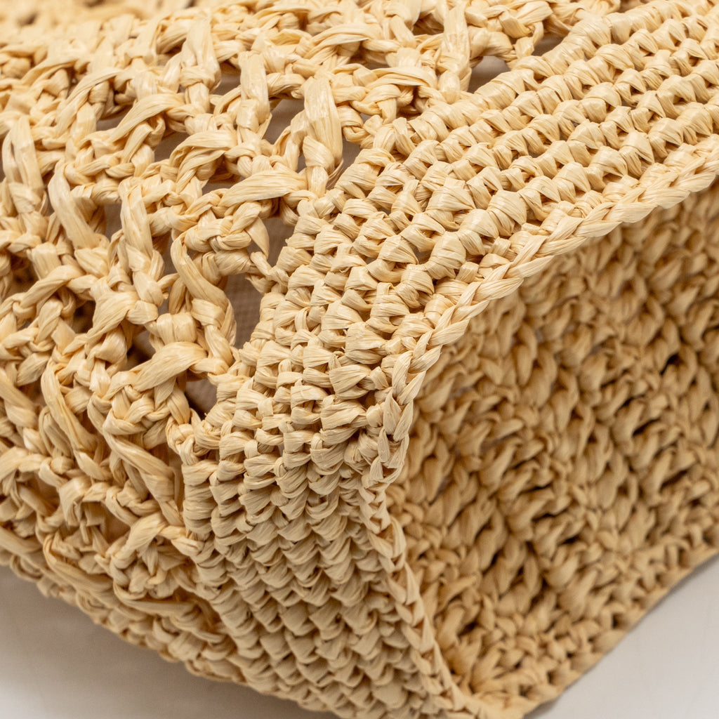 Miu Miu Ivy Crochet Tote Bag Raffia/Cotton/Calfskin Beige SHW