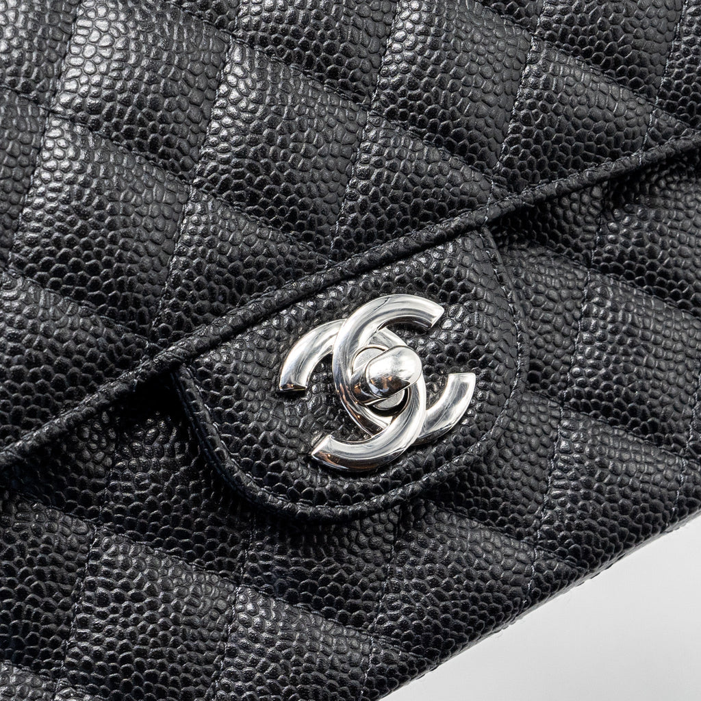CHANEL SMALL CLASSIC DOUBLE FLAP BAG CAVIAR BLACK SHW (MICROCHIP)