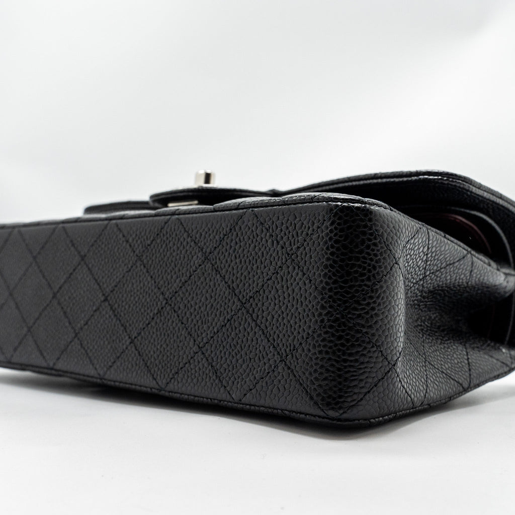 CHANEL SMALL CLASSIC DOUBLE FLAP BAG CAVIAR BLACK SHW (MICROCHIP)