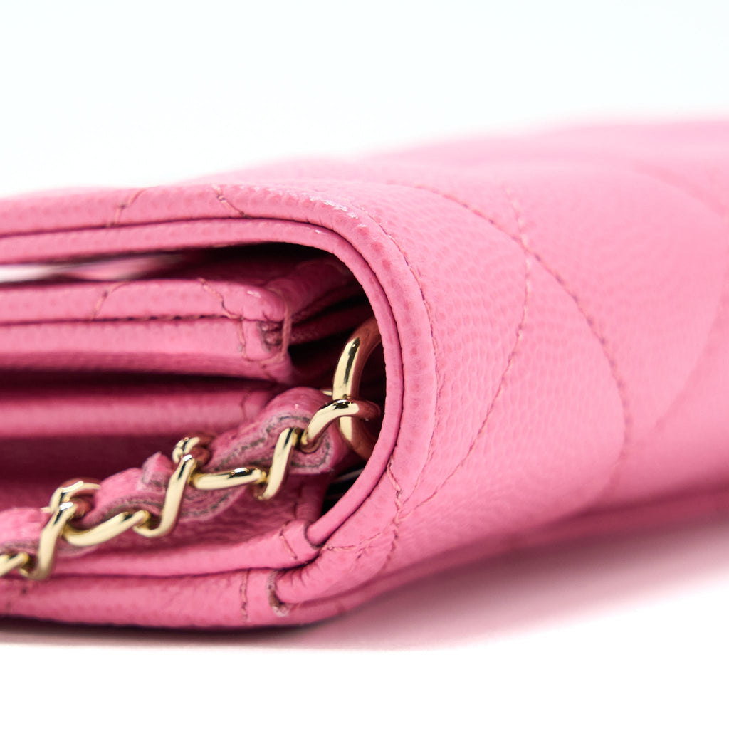 CHANEL MINI FLAP CARD HOLDER CAVIAR PINK LGHW