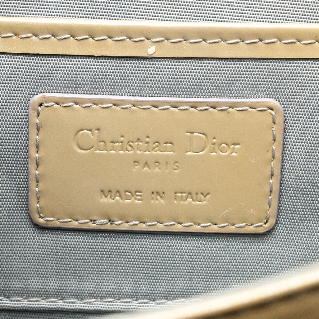 Dior Cannane Quilted Lady Dior Chain Clutch Patent Beige SHW