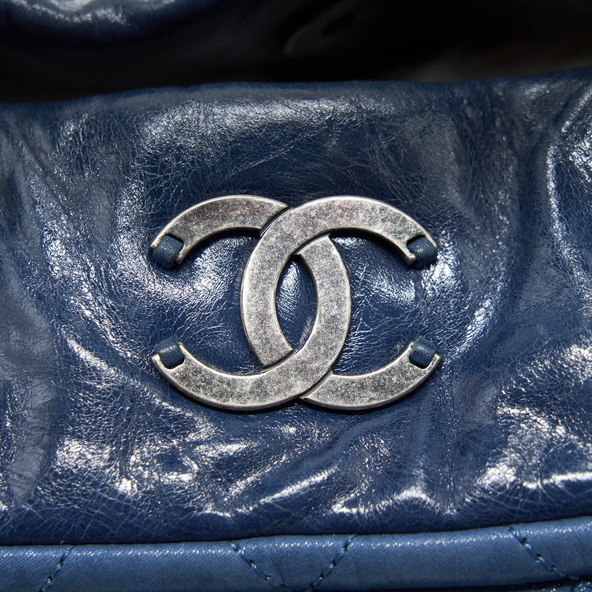 CHANEL QUILTED SHOULDER BAG BLUE RUTHENIUM HARDWARE