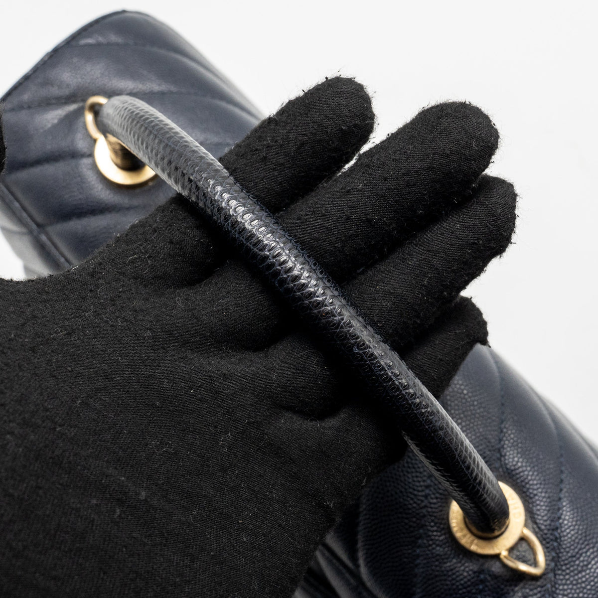 Chanel Medium Chevron Coco Handle Bag Caviar with Lizard Handle Navy GHW