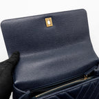 Chanel Medium Chevron Coco Handle Bag Caviar with Lizard Handle Navy GHW