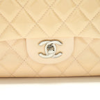 CHANEL PATENT LEATHER MEDIUM CLASSIC DOUBLE FLAP BAG BEIGE SHW