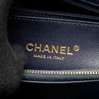 Chanel Medium Chevron Coco Handle Bag Caviar with Lizard Handle Navy GHW