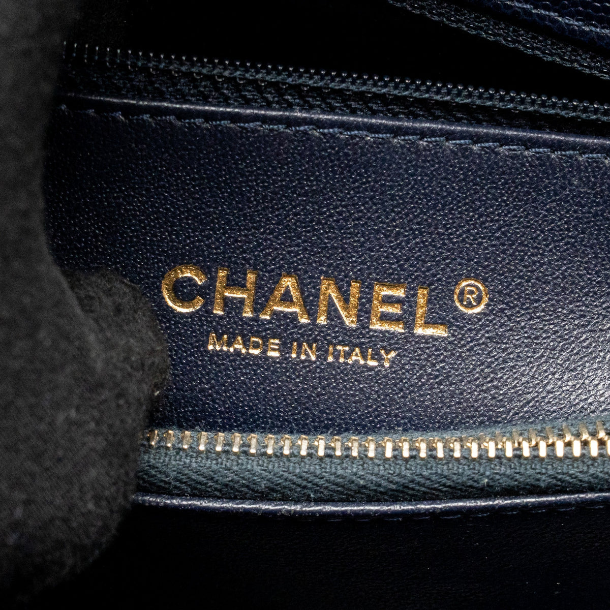 Chanel Medium Chevron Coco Handle Bag Caviar with Lizard Handle Navy GHW