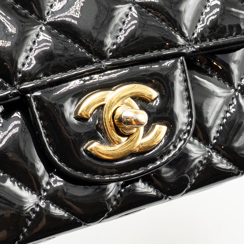 Chanel Mini Rectangular flap bag patent leather black GHW