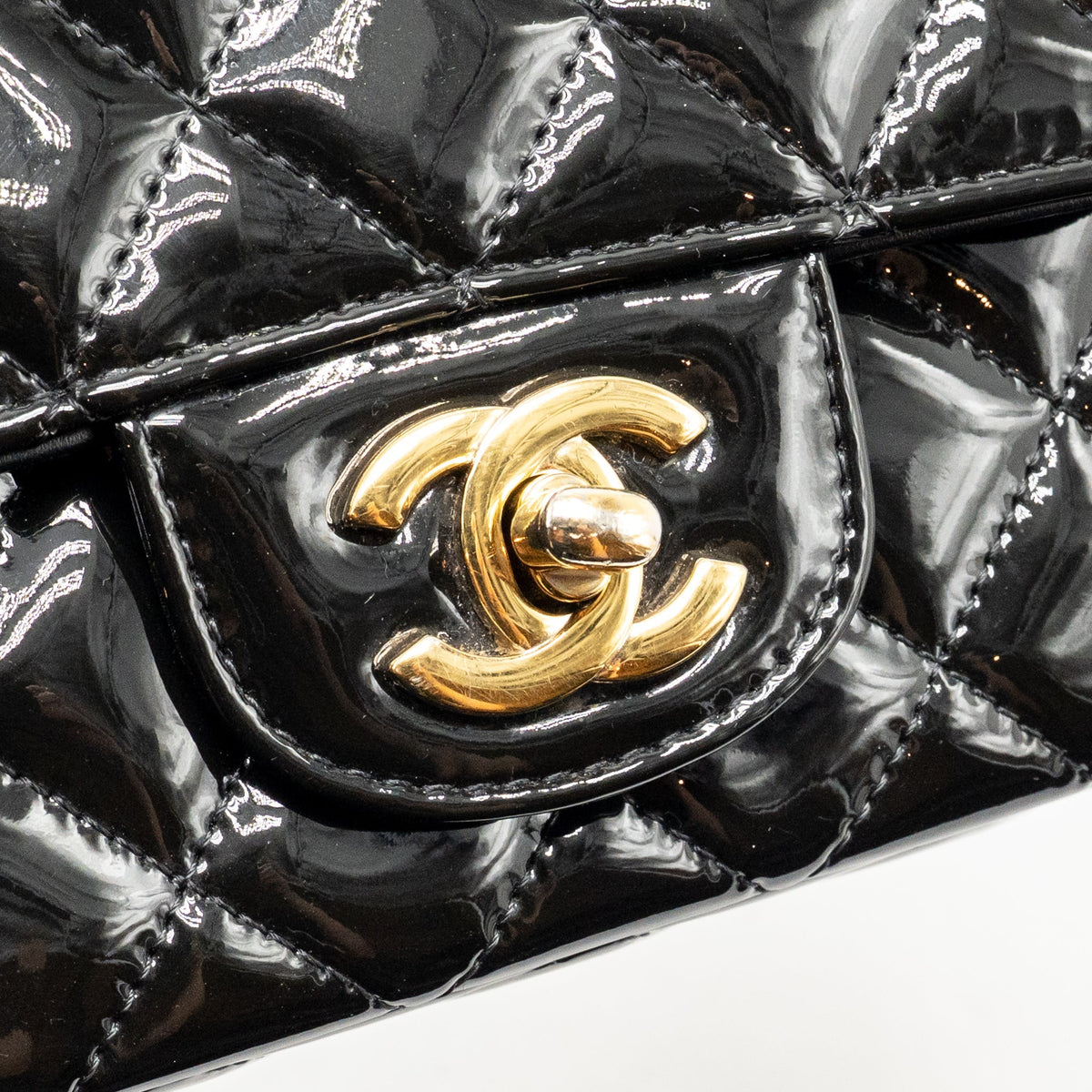 Chanel Mini Rectangular flap bag patent leather black GHW