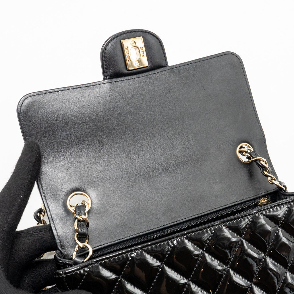 Chanel Mini Rectangular flap bag patent leather black GHW