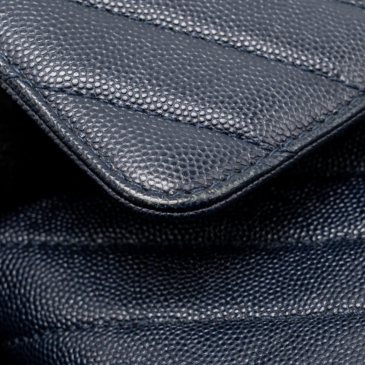 Chanel Medium Chevron Coco Handle Bag Caviar with Lizard Handle Navy GHW