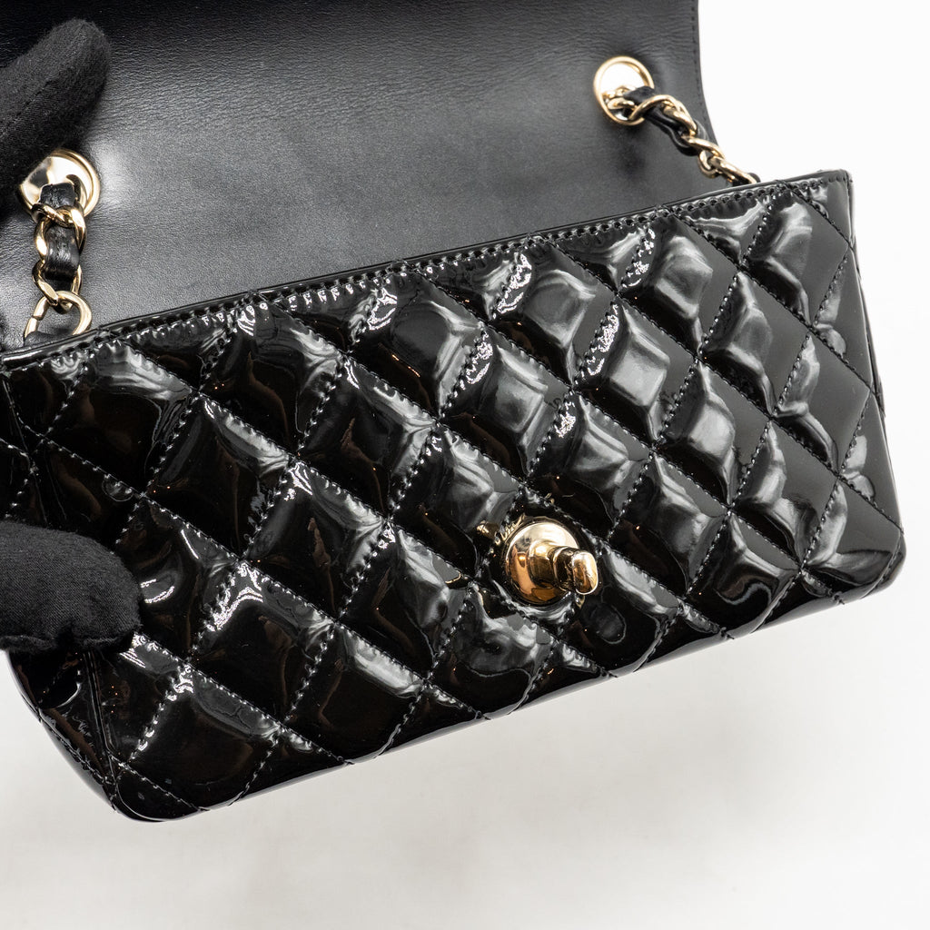Chanel Mini Rectangular flap bag patent leather black GHW