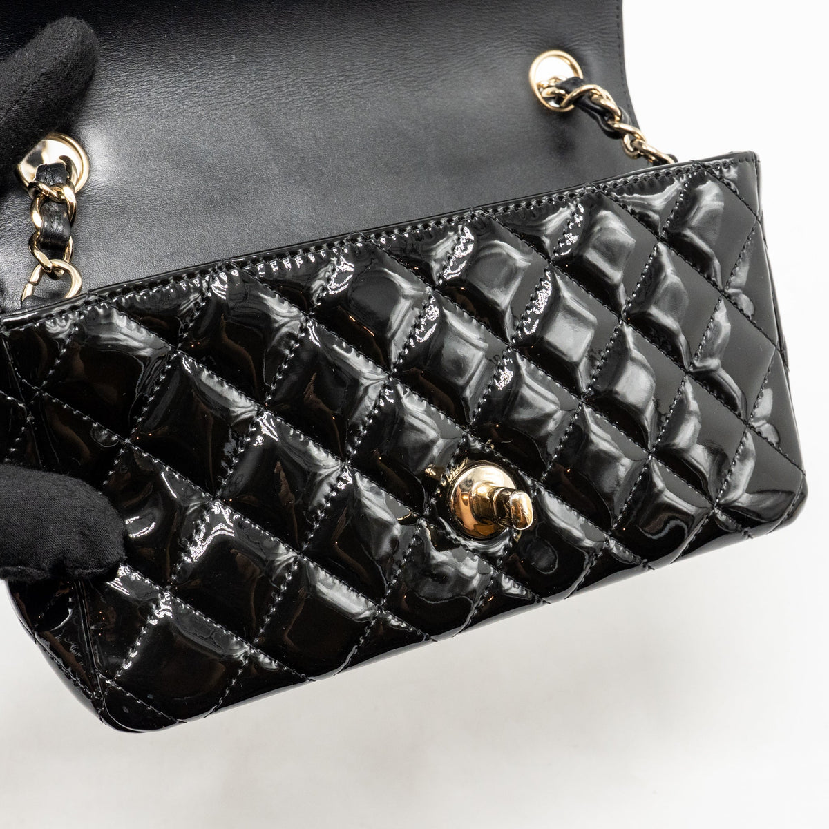 Chanel Mini Rectangular flap bag patent leather black GHW
