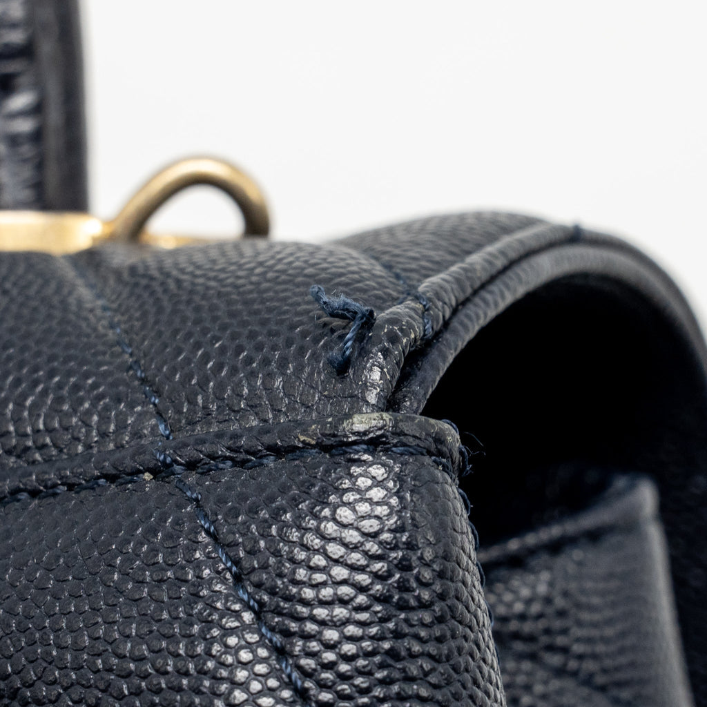 Chanel Medium Chevron Coco Handle Bag Caviar with Lizard Handle Navy GHW