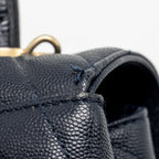 Chanel Medium Chevron Coco Handle Bag Caviar with Lizard Handle Navy GHW