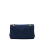 CHANEL VINTAGE MEDIUM CLASSIC DOUBLE FLAP BAG FABRIC NAVY GHW
