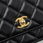 CHANEL PEARL CRUSH WALLET ON CHAIN LAMBSKIN BLACK GHW(MICROCHIP)