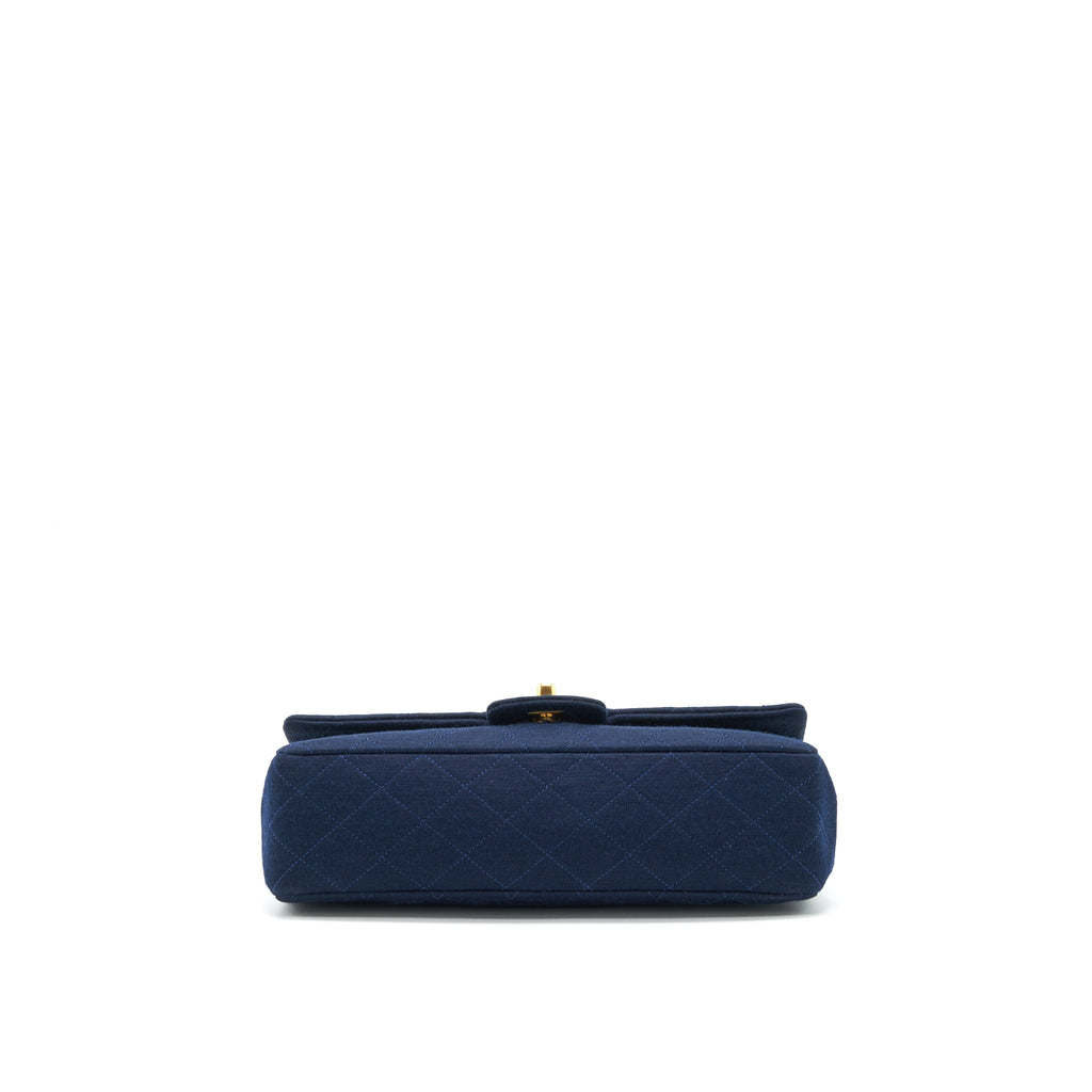 CHANEL VINTAGE MEDIUM CLASSIC DOUBLE FLAP BAG FABRIC NAVY GHW