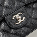CHANEL MEDIUM CLASSIC DOUBLE FLAP BAG CAVIAR BLACK SHW (MICROCHIP)