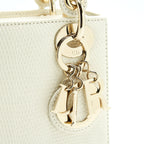 DIOR LIZARD MINI LADY DIOR BAG WHITE LGHW