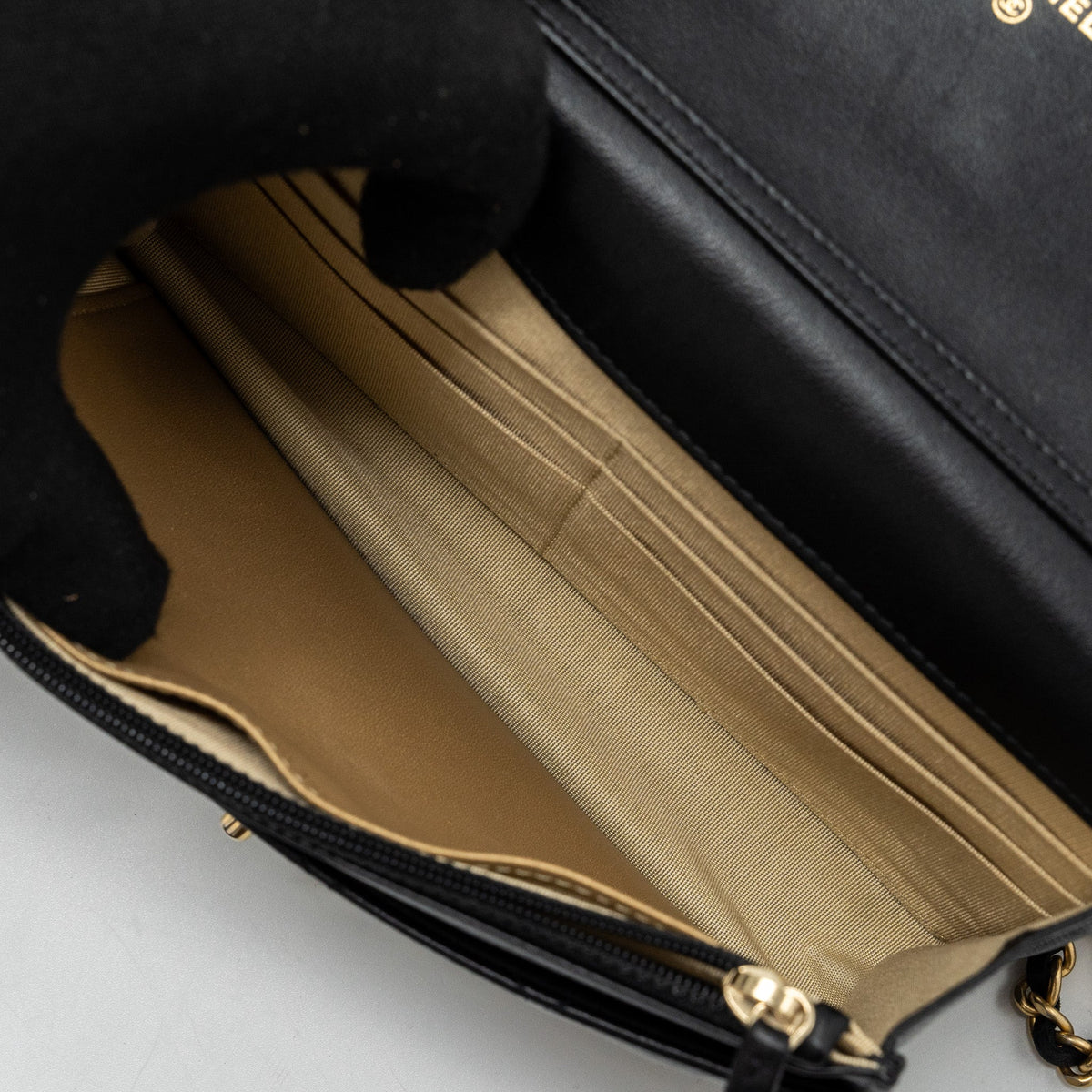 CHANEL PEARL CRUSH WALLET ON CHAIN LAMBSKIN BLACK GHW(MICROCHIP)