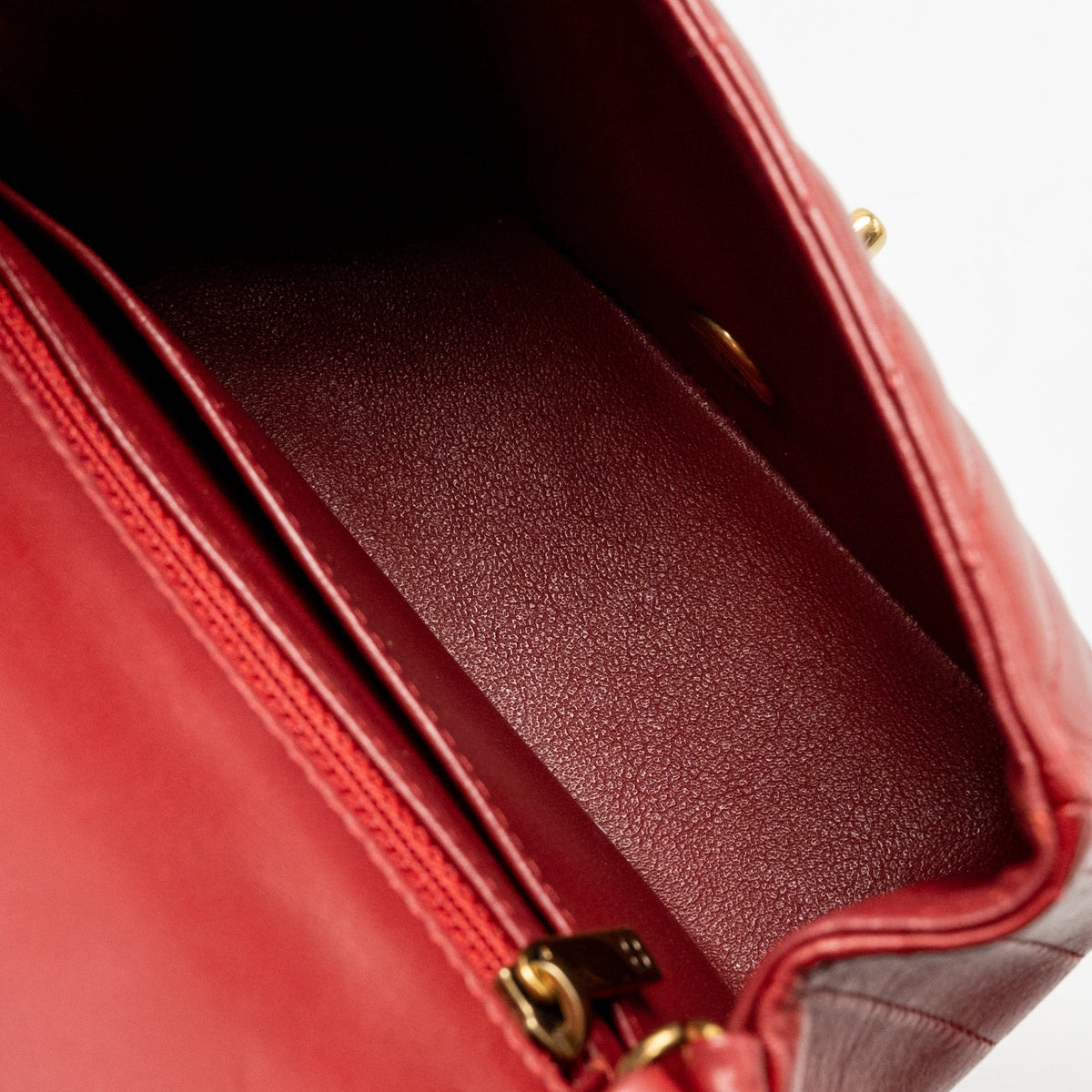 Chanel Mini Square Flap Bag Chevron Lambskin Dark Red GHW