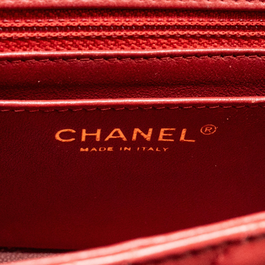 Chanel Mini Square Flap Bag Chevron Lambskin Dark Red GHW