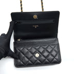 CHANEL 22S LOGO TOP HANDLE WALLET ON CHAIN CAVIAR BLACK GHW (MICROCHIP)