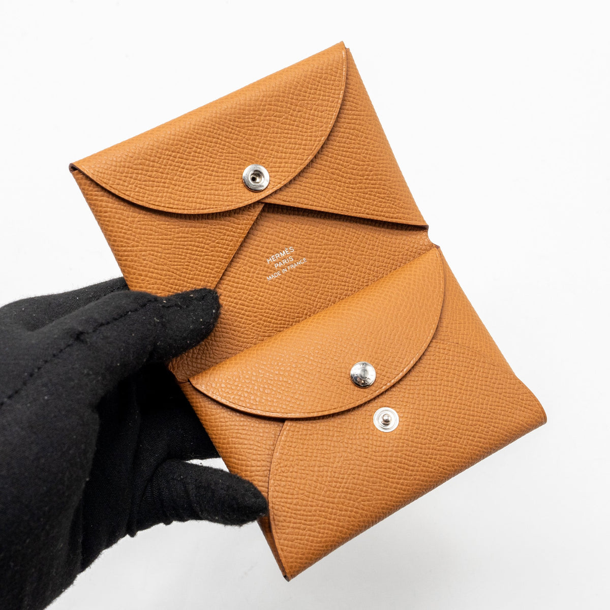 Hermes Calvi duo card holder epsom gold SHW