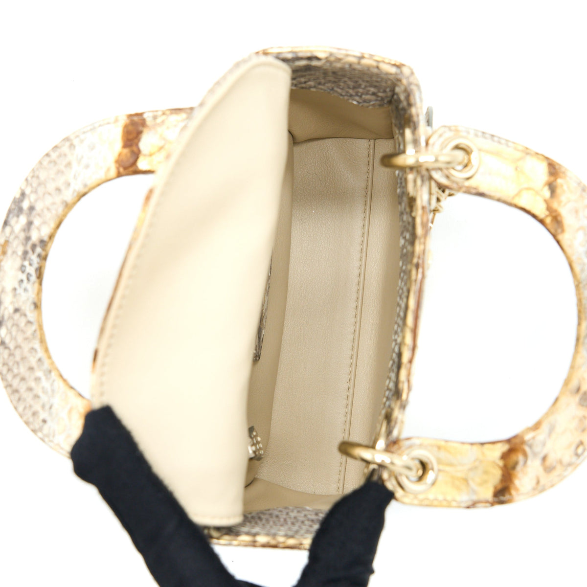 DIOR MINI LADY DIOR PYTHON GOLD/BEIGE LGHW
