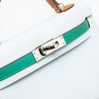 HERMES MINI KELLY EPSOM BLEU BRUME/VERT JADE/GOLD SHW