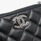 CHANEL COCO CHANEL ON CC LOGO MINI OCASE ZIP POUCH CAVIAR BLACK SHW (MICROCHIP)