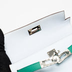 HERMES MINI KELLY EPSOM BLEU BRUME/VERT JADE/GOLD SHW