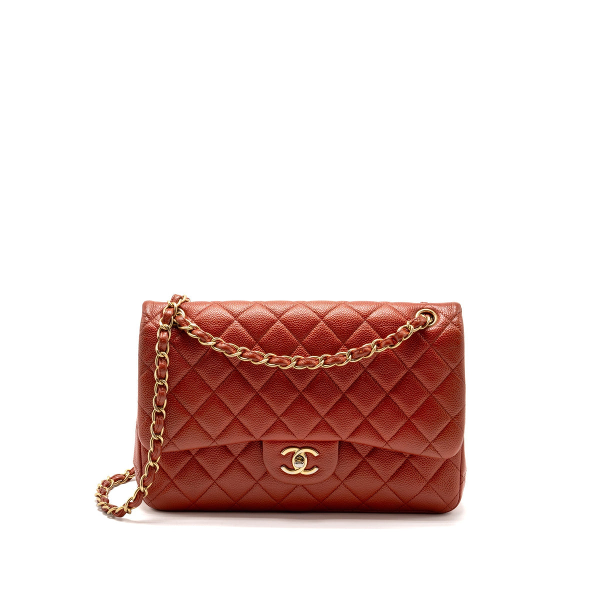 CHANEL JUMBO CLASSIC DOUBLE FLAP BAG CAVIAR RED GHW