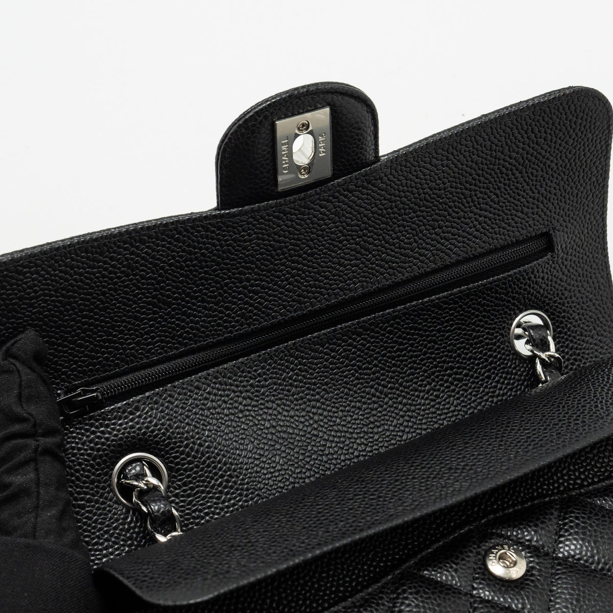 CHANEL SMALL CLASSIC DOUBLE FLAP BAG CAVIAR BLACK SHW (MICROCHIP)