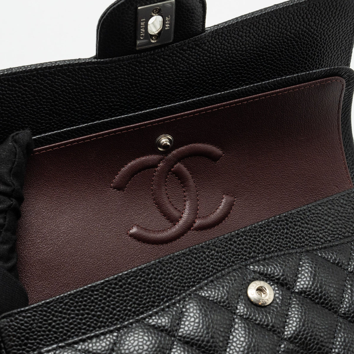 CHANEL SMALL CLASSIC DOUBLE FLAP BAG CAVIAR BLACK SHW (MICROCHIP)