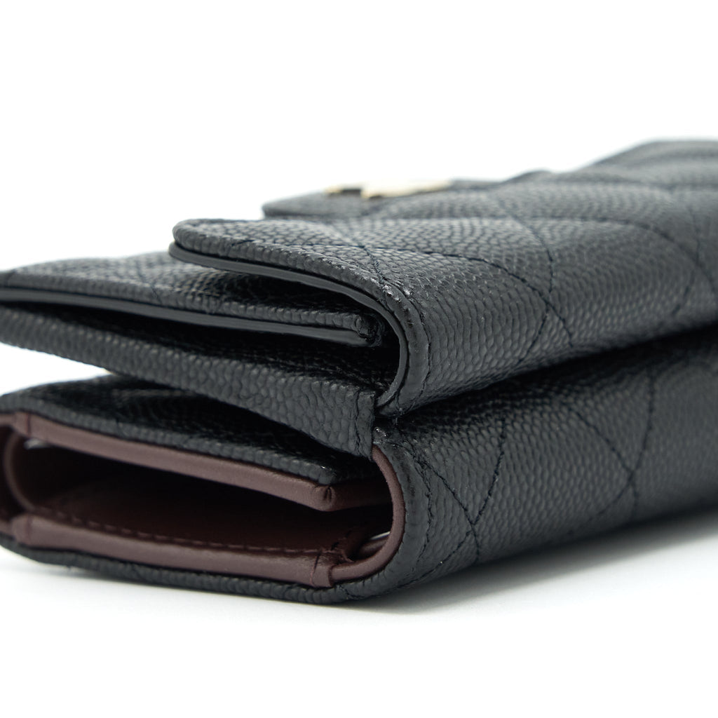 CHANEL SMALL COMPACT WALLET CAVIAR BLACK LGHW