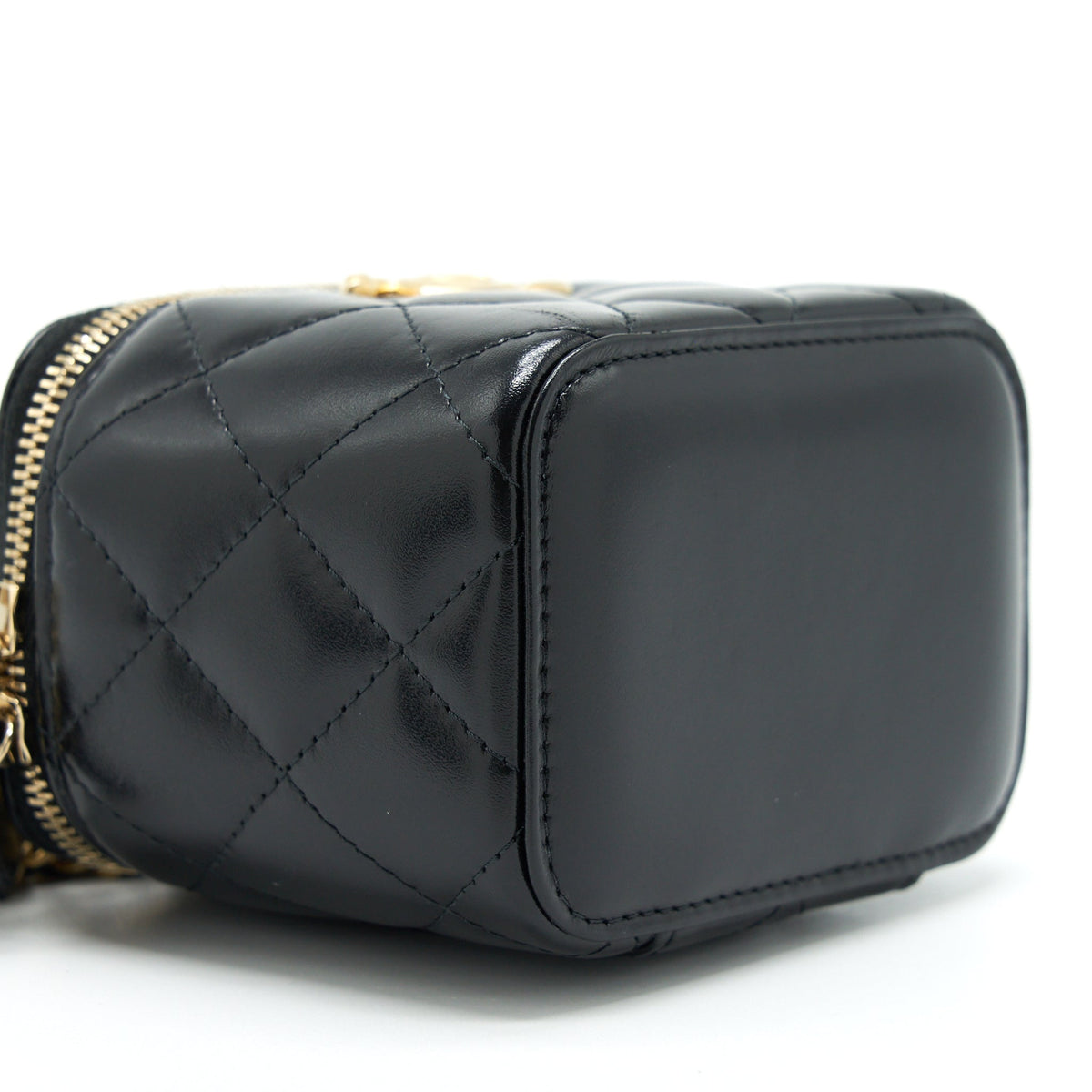 CHANEL 21A GOLD CRUSH MINI VANITY CASE CALFSKIN BLACK BRUSHED GHW